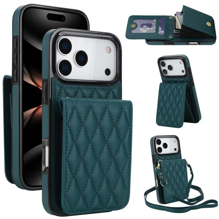 YM015 Umhängetasche Rhombische Karten Tasche RFID Handyhülle, Für iPhone 16e / 17e, Für iPhone 17 Pro Max, Für iPhone 17 Pro, Für iPhone 17, Für iPhone Air, Für iPhone 16 Pro Max, Für iPhone 16 Pro, Für iPhone 16 Plus