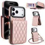 YM015 Umhängetasche Rhombische Karten Tasche RFID Handyhülle, Für iPhone 16e / 17e, Für iPhone 17 Pro Max, Für iPhone 17 Pro, Für iPhone 17, Für iPhone Air, Für iPhone 16 Pro Max, Für iPhone 16 Pro, Für iPhone 16 Plus