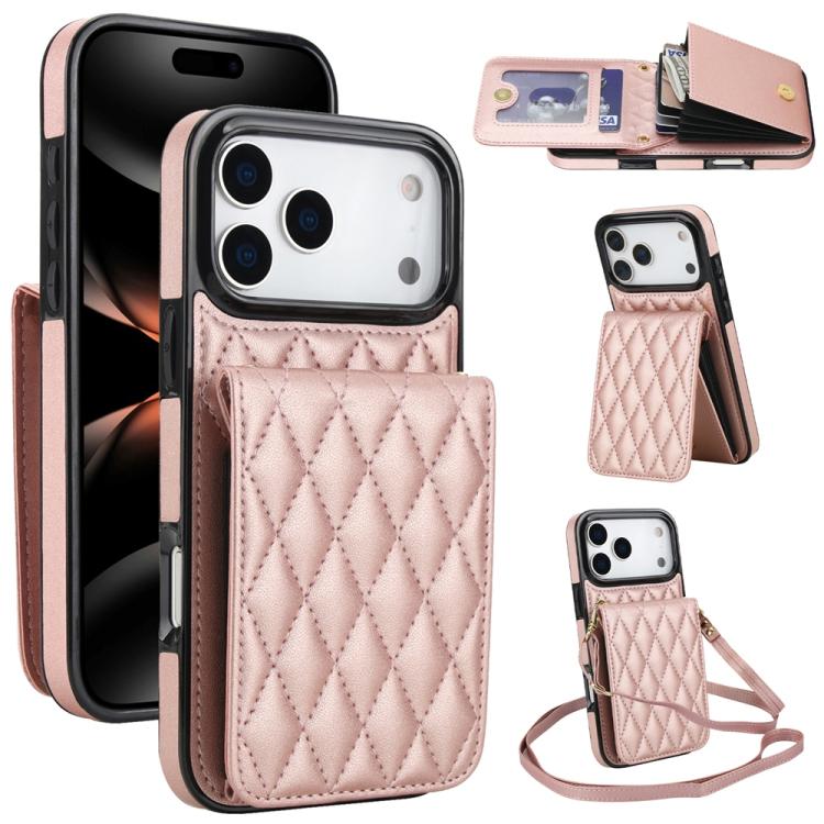 YM015 Umhängetasche Rhombische Karten Tasche RFID Handyhülle, Für iPhone 16e / 17e, Für iPhone 17 Pro Max, Für iPhone 17 Pro, Für iPhone 17, Für iPhone Air, Für iPhone 16 Pro Max, Für iPhone 16 Pro, Für iPhone 16 Plus
