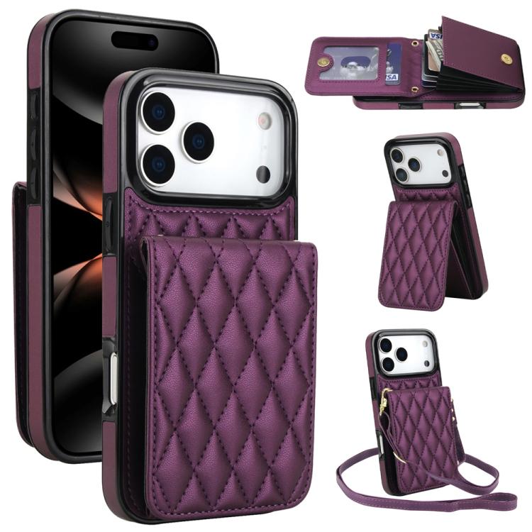 YM015 Umhängetasche Rhombische Karten Tasche RFID Handyhülle, Für iPhone 16e / 17e, Für iPhone 17 Pro Max, Für iPhone 17 Pro, Für iPhone 17, Für iPhone Air, Für iPhone 16 Pro Max, Für iPhone 16 Pro, Für iPhone 16 Plus
