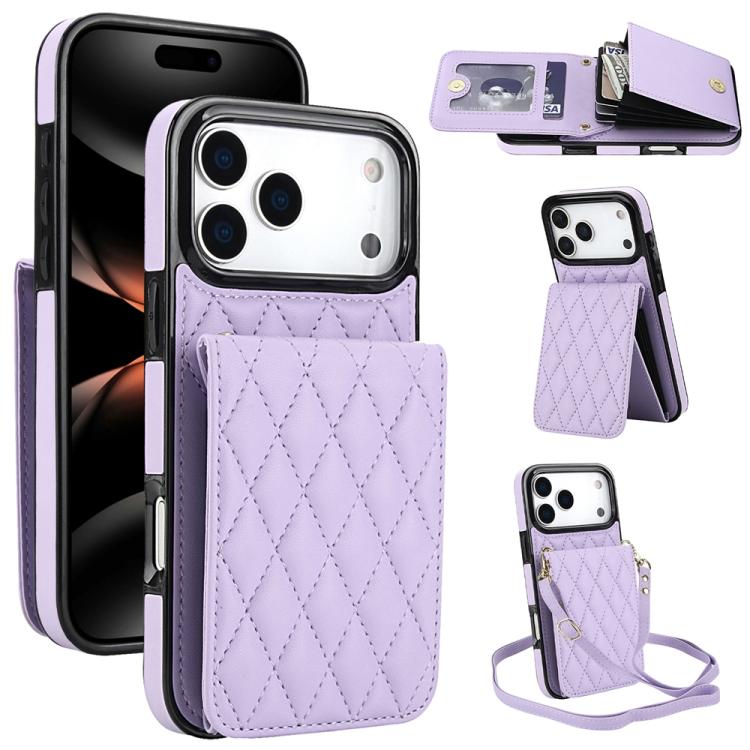 YM015 Umhängetasche Rhombische Karten Tasche RFID Handyhülle, Für iPhone 16e / 17e, Für iPhone 17 Pro Max, Für iPhone 17 Pro, Für iPhone 17, Für iPhone Air, Für iPhone 16 Pro Max, Für iPhone 16 Pro, Für iPhone 16 Plus