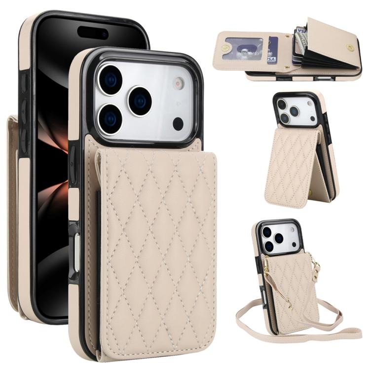 YM015 Umhängetasche Rhombische Karten Tasche RFID Handyhülle, Für iPhone 16e / 17e, Für iPhone 17 Pro Max, Für iPhone 17 Pro, Für iPhone 17, Für iPhone Air, Für iPhone 16 Pro Max, Für iPhone 16 Pro, Für iPhone 16 Plus