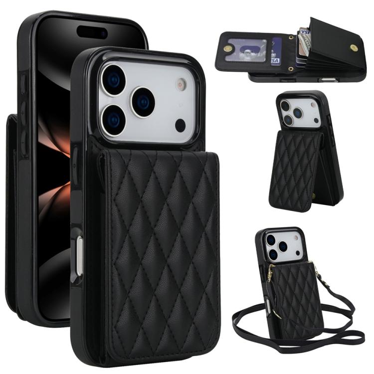 YM015 Umhängetasche Rhombische Karten Tasche RFID Handyhülle, Für iPhone 16e / 17e, Für iPhone 17 Pro Max, Für iPhone 17 Pro, Für iPhone 17, Für iPhone Air, Für iPhone 16 Pro Max, Für iPhone 16 Pro, Für iPhone 16 Plus