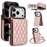 YM015 Umhängetasche Rhombische Karten Tasche RFID Handyhülle, Für iPhone 16e / 17e, Für iPhone 17 Pro Max, Für iPhone 17 Pro, Für iPhone 17, Für iPhone Air, Für iPhone 16 Pro Max, Für iPhone 16 Pro, Für iPhone 16 Plus