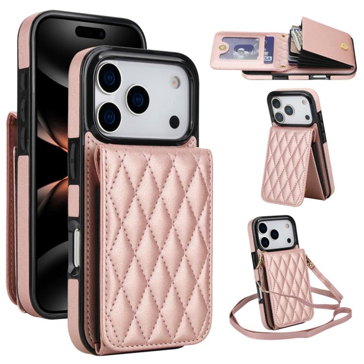 YM015 Umhängetasche Rhombische Karten Tasche RFID Handyhülle, Für iPhone 16e / 17e, Für iPhone 17 Pro Max, Für iPhone 17 Pro, Für iPhone 17, Für iPhone Air, Für iPhone 16 Pro Max, Für iPhone 16 Pro, Für iPhone 16 Plus