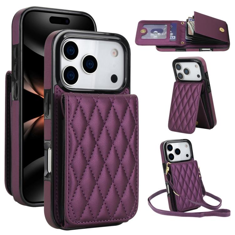 YM015 Umhängetasche Rhombische Karten Tasche RFID Handyhülle, Für iPhone 16e / 17e, Für iPhone 17 Pro Max, Für iPhone 17 Pro, Für iPhone 17, Für iPhone Air, Für iPhone 16 Pro Max, Für iPhone 16 Pro, Für iPhone 16 Plus