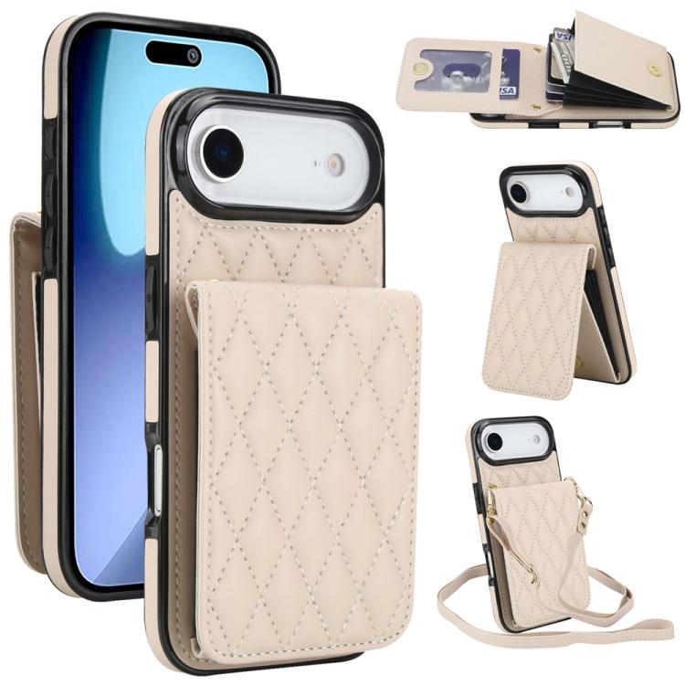 YM015 Umhängetasche Rhombische Karten Tasche RFID Handyhülle, Für iPhone 16e / 17e, Für iPhone 17 Pro Max, Für iPhone 17 Pro, Für iPhone 17, Für iPhone Air, Für iPhone 16 Pro Max, Für iPhone 16 Pro, Für iPhone 16 Plus