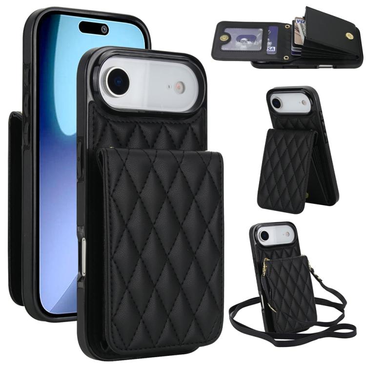 YM015 Umhängetasche Rhombische Karten Tasche RFID Handyhülle, Für iPhone 16e / 17e, Für iPhone 17 Pro Max, Für iPhone 17 Pro, Für iPhone 17, Für iPhone Air, Für iPhone 16 Pro Max, Für iPhone 16 Pro, Für iPhone 16 Plus