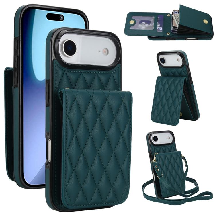 YM015 Umhängetasche Rhombische Karten Tasche RFID Handyhülle, Für iPhone 16e / 17e, Für iPhone 17 Pro Max, Für iPhone 17 Pro, Für iPhone 17, Für iPhone Air, Für iPhone 16 Pro Max, Für iPhone 16 Pro, Für iPhone 16 Plus