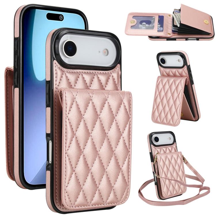 YM015 Umhängetasche Rhombische Karten Tasche RFID Handyhülle, Für iPhone 16e / 17e, Für iPhone 17 Pro Max, Für iPhone 17 Pro, Für iPhone 17, Für iPhone Air, Für iPhone 16 Pro Max, Für iPhone 16 Pro, Für iPhone 16 Plus