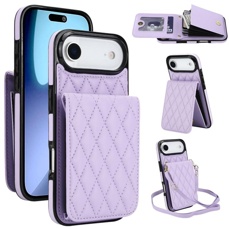 YM015 Umhängetasche Rhombische Karten Tasche RFID Handyhülle, Für iPhone 16e / 17e, Für iPhone 17 Pro Max, Für iPhone 17 Pro, Für iPhone 17, Für iPhone Air, Für iPhone 16 Pro Max, Für iPhone 16 Pro, Für iPhone 16 Plus