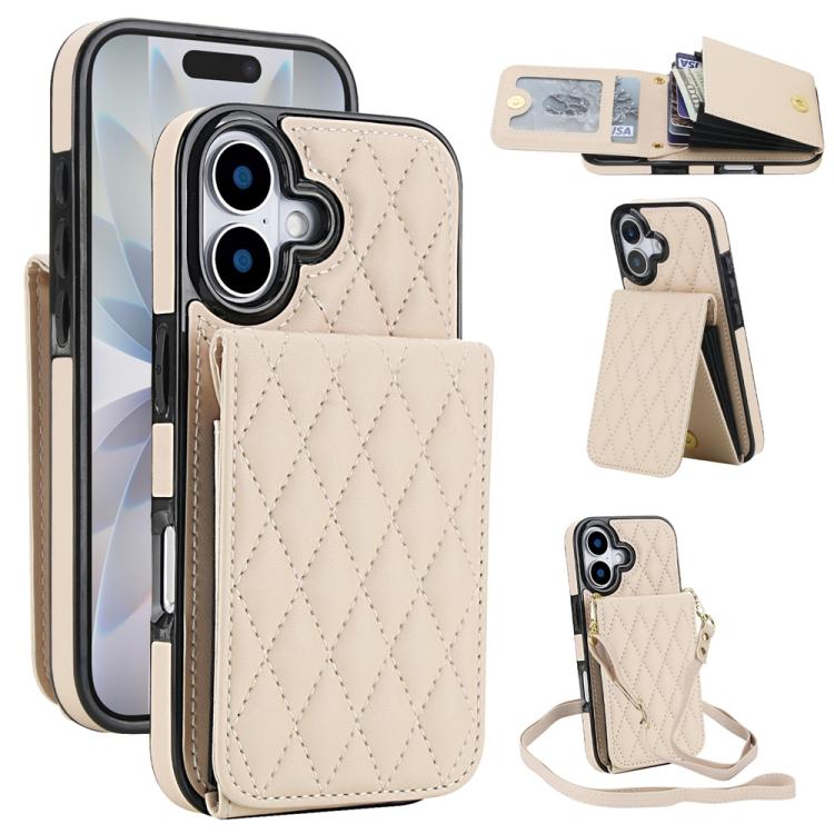 YM015 Umhängetasche Rhombische Karten Tasche RFID Handyhülle, Für iPhone 16e / 17e, Für iPhone 17 Pro Max, Für iPhone 17 Pro, Für iPhone 17, Für iPhone Air, Für iPhone 16 Pro Max, Für iPhone 16 Pro, Für iPhone 16 Plus