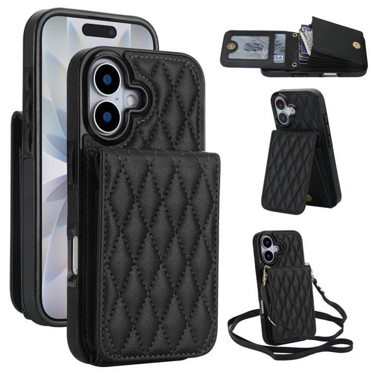 YM015 Umhängetasche Rhombische Karten Tasche RFID Handyhülle, Für iPhone 16e / 17e, Für iPhone 17 Pro Max, Für iPhone 17 Pro, Für iPhone 17, Für iPhone Air, Für iPhone 16 Pro Max, Für iPhone 16 Pro, Für iPhone 16 Plus