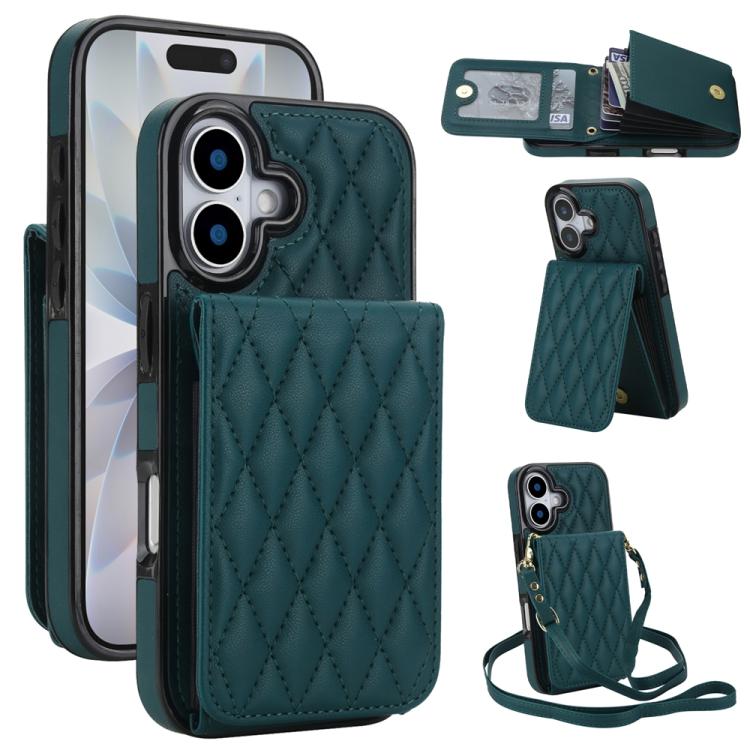 YM015 Umhängetasche Rhombische Karten Tasche RFID Handyhülle, Für iPhone 16e / 17e, Für iPhone 17 Pro Max, Für iPhone 17 Pro, Für iPhone 17, Für iPhone Air, Für iPhone 16 Pro Max, Für iPhone 16 Pro, Für iPhone 16 Plus