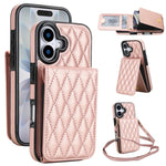 YM015 Umhängetasche Rhombische Karten Tasche RFID Handyhülle, Für iPhone 16e / 17e, Für iPhone 17 Pro Max, Für iPhone 17 Pro, Für iPhone 17, Für iPhone Air, Für iPhone 16 Pro Max, Für iPhone 16 Pro, Für iPhone 16 Plus