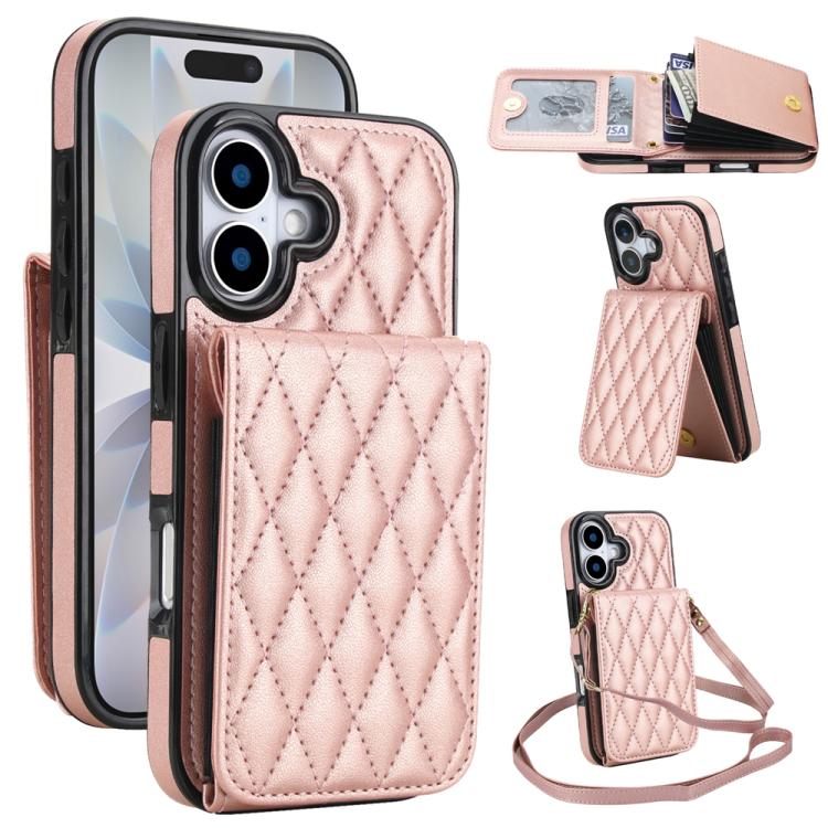 YM015 Umhängetasche Rhombische Karten Tasche RFID Handyhülle, Für iPhone 16e / 17e, Für iPhone 17 Pro Max, Für iPhone 17 Pro, Für iPhone 17, Für iPhone Air, Für iPhone 16 Pro Max, Für iPhone 16 Pro, Für iPhone 16 Plus