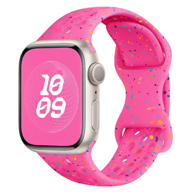 Silikon-Uhrenarmband mit Lochmuster und Schmetterlingsverschluss in Camouflage-Optik, passend für Apple Watch Series 4 (44 mm), Apple Watch Series 4 (40 mm), Apple Watch Series 3 (38 mm) und Apple Watch Series 3 (42 mm).