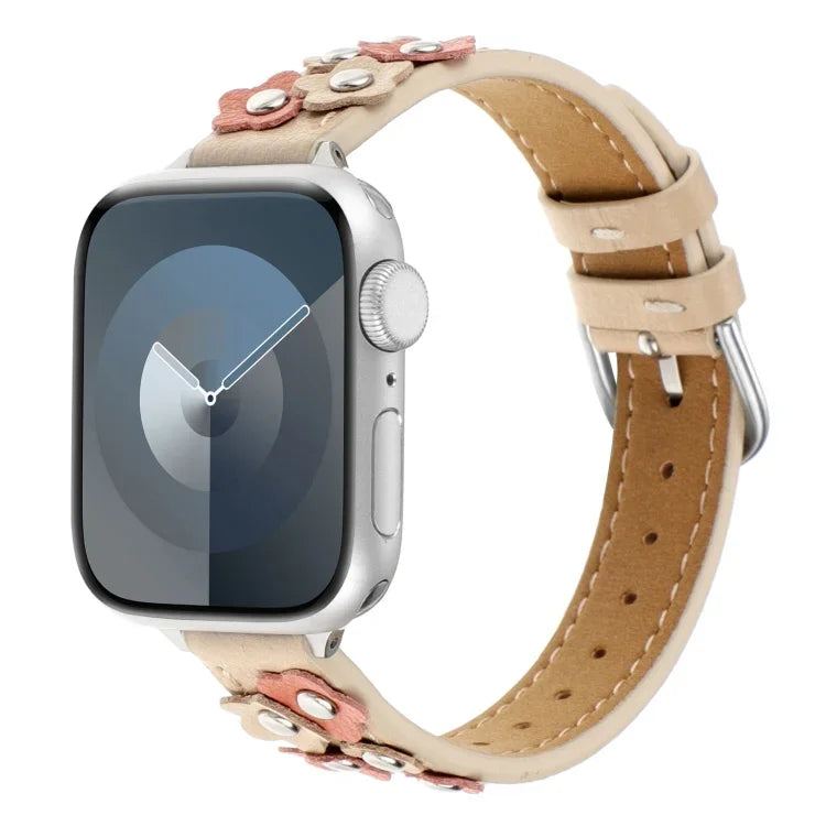 Genähtes Blumen-Lederarmband, Für Apple Watch SE 2023 44mm, Für Apple Watch SE 2023 40mm, Für Apple Watch Ultra 2 49mm, Für Apple Watch Series 9 45mm, Für Apple Watch Series 9 41mm, Für Apple Watch Ultra 49mm, Für Apple Watch Series 8 41mm       ...