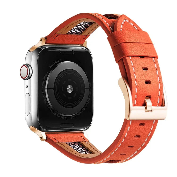 Armband aus echtem Kalbsleder mit Mesh-Gewebe, passend für Apple Watch SE 40 mm, Apple Watch SE 44 mm, Apple Watch Series 6 40 mm, Apple Watch Series 6 44 mm, Apple Watch Series 5 44 mm und Apple Watch Series 5 40 mm