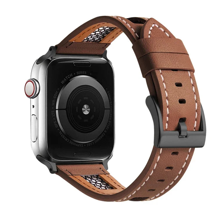 Mesh Calfskin Genuine Leather Watch Band, For Apple Watch SE 40mm, For Apple Watch SE 44mm, For Apple Watch Series 6 40mm, For Apple Watch Series 6 44mm, For Apple Watch Series 5 44mm, For Apple Watch Series 5 40mm