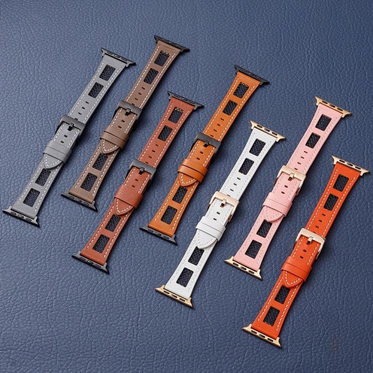 Armband aus echtem Kalbsleder mit Mesh-Einsatz, passend für Apple Watch 42 mm und 38 mm