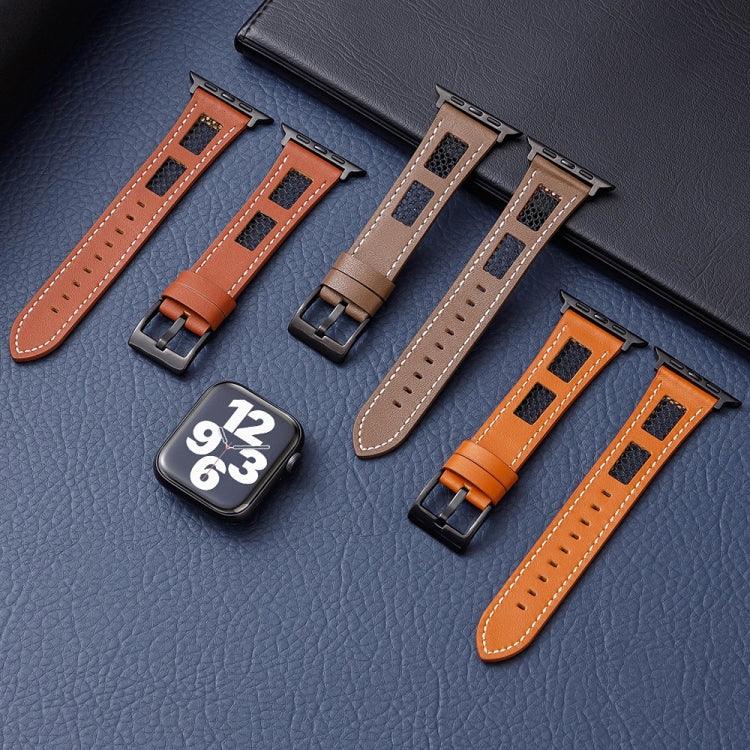 Armband aus echtem Kalbsleder mit Mesh-Einsatz, passend für Apple Watch 42 mm und 38 mm