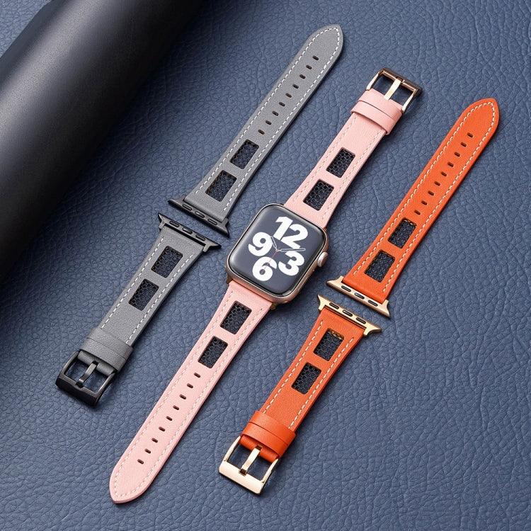 Armband aus echtem Kalbsleder mit Mesh-Einsatz, passend für Apple Watch 42 mm und 38 mm