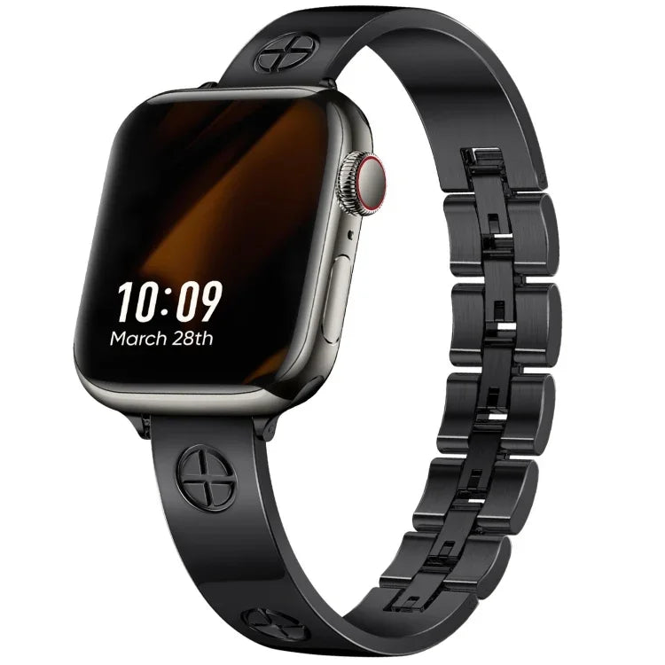 Edelstahl-Armband mit Kreuzmuster, passend für Apple Watch SE 2023 (44 mm), Apple Watch SE 2023 (40 mm), Apple Watch Ultra 2 (49 mm), Apple Watch Series 9 (45 mm), Apple Watch Series 9 (41 mm), Apple Watch Ultra (49 mm), Apple Watch Series 8 (41 mm)...