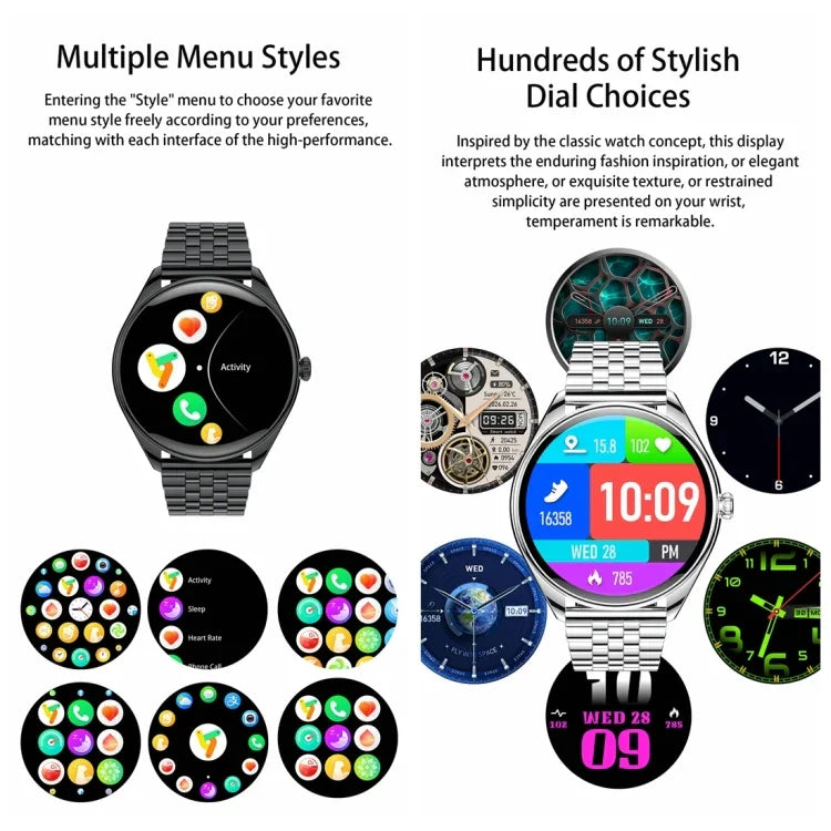 MT55 1,43 Zoll AMOLED HD-Display, ultradünne Smartwatch mit Anruf- und Gesundheitsfunktionen, Silikonarmband