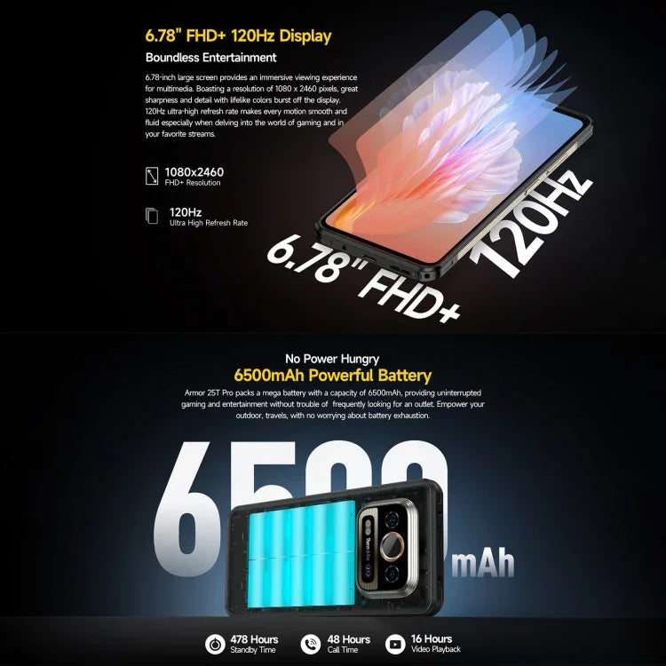Ulefone Armor 25T Pro – Robustes Smartphone mit Wärmebildkamera, 6,78 Zoll, Android 15, MediaTek Dimensity 6300 Octa-Core-Prozessor, 5G, NFC, 8 GB RAM + 256 GB Speicher