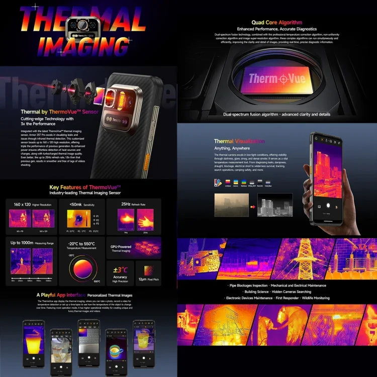 Ulefone Armor 25T Pro – Robustes Smartphone mit Wärmebildkamera, 6,78 Zoll, Android 15, MediaTek Dimensity 6300 Octa-Core-Prozessor, 5G, NFC, 8 GB RAM + 256 GB Speicher