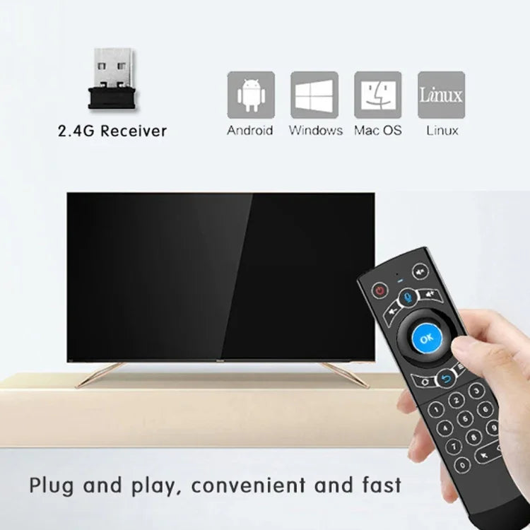 G21 2,4-GHz-Fly-Air-Mouse mit LED-Hintergrundbeleuchtung, kabelloser Tastatur und Fernbedienung mit Gyroskop für Android-TV-Boxen/PCs, unterstützt intelligente Sprachsteuerung, Orange
