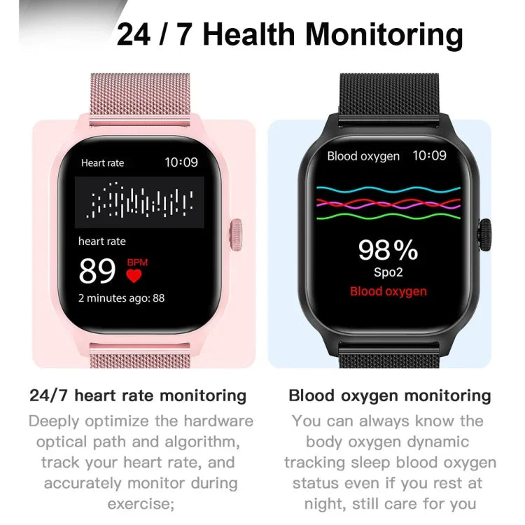 LEMFO LT10 Smartwatch mit 2,01-Zoll-TFT-Bildschirm, unterstützt Bluetooth-Anrufe und Gesundheitsüberwachung, Edelstahlarmband und Silikonarmband