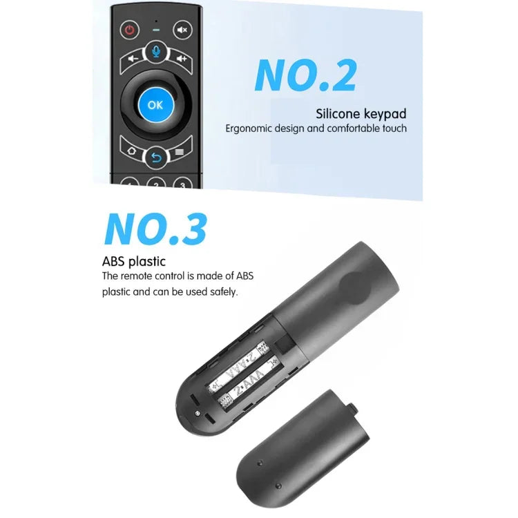 G21 2,4-GHz-Fly-Air-Mouse mit LED-Hintergrundbeleuchtung, kabelloser Tastatur und Fernbedienung mit Gyroskop für Android-TV-Box/PC, unterstützt intelligente Sprachsteuerung, Blau