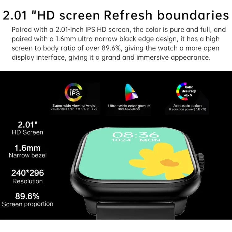 Y80 Smartwatch mit 2,01 Zoll IPS-HD-Bildschirm, unterstützt Bluetooth-Anrufe und Gesundheitsüberwachung