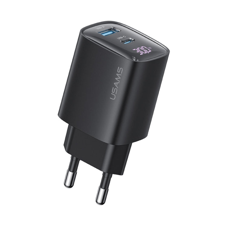 USAMS CC229 30W USB+USB-C / Typ-C Dual Port GaN Ladegerät mit Digitalanzeige, Spezifikationen: EU Stecker, CC229