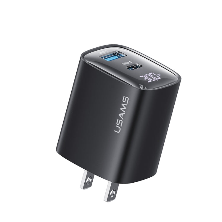 USAMS CC230 30W USB+USB-C / Type-C Dual-Port GaN Digitaldisplay-Ladegerät, Spezifikationen: US-Stecker, CC230