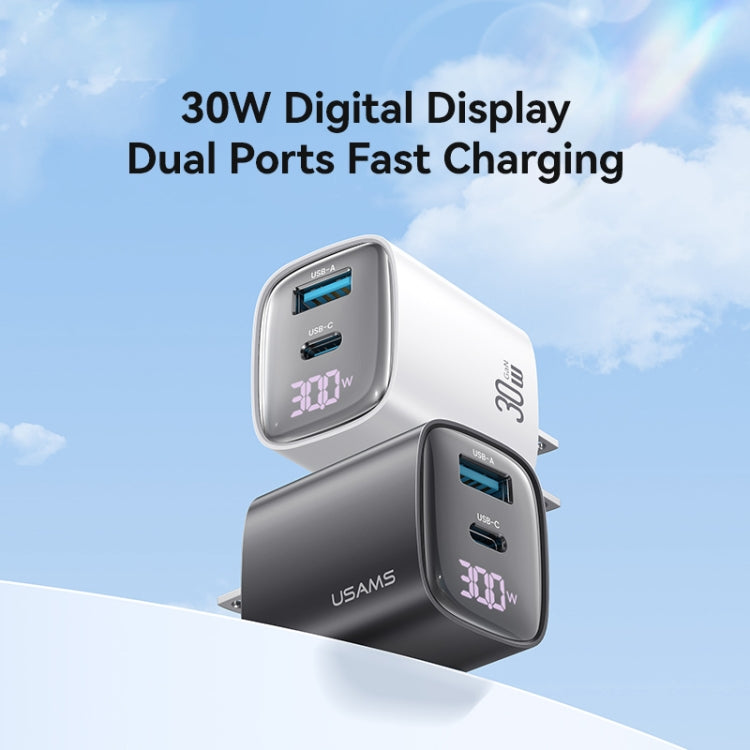 USAMS CC230 30W USB+USB-C / Type-C Dual-Port GaN Digitaldisplay-Ladegerät, Spezifikationen: US-Stecker, CC230