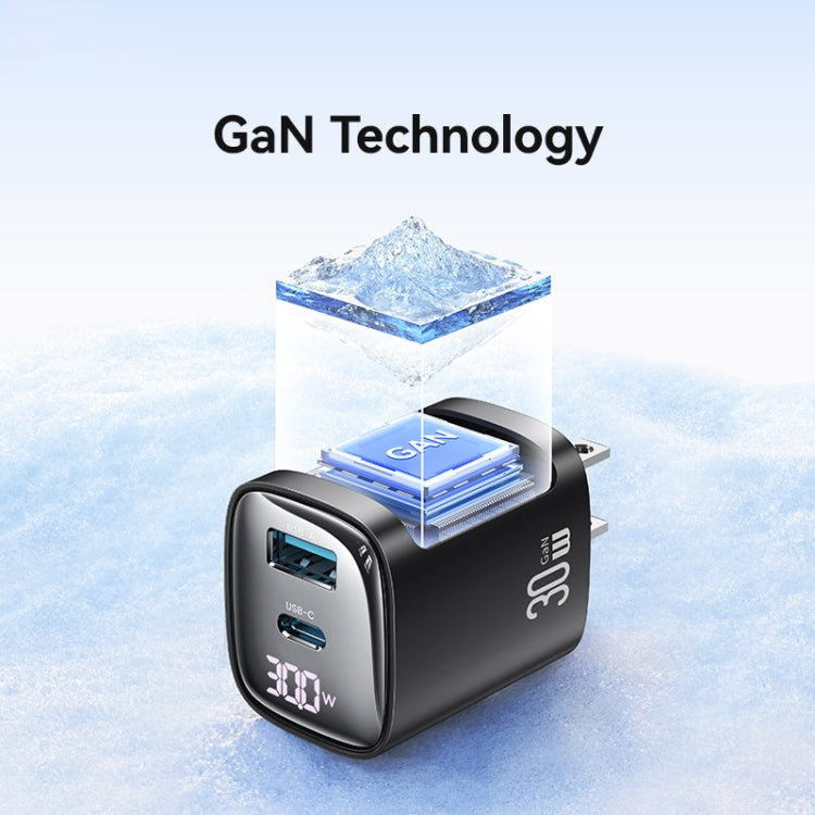 USAMS CC230 30W USB+USB-C / Type-C Dual-Port GaN Digitaldisplay-Ladegerät, Spezifikationen: US-Stecker, CC230