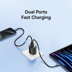 USAMS CC230 30W USB+USB-C / Type-C Dual-Port GaN Digitaldisplay-Ladegerät, Spezifikationen: US-Stecker, CC230