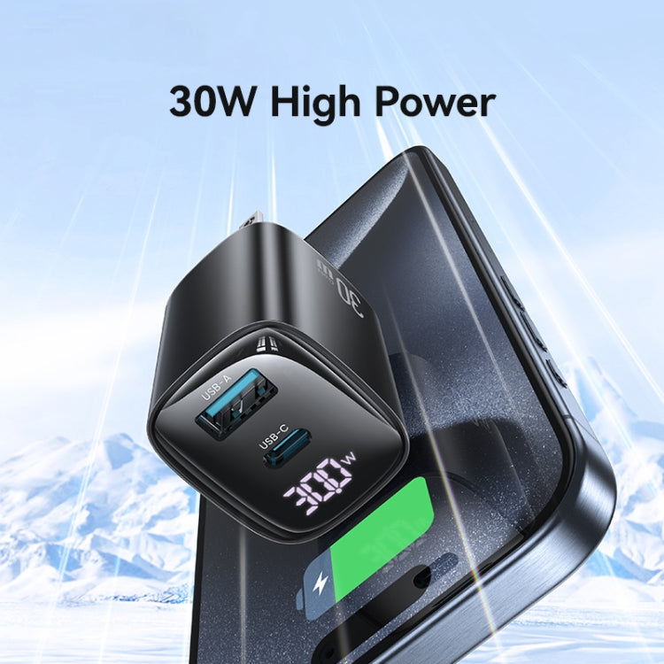 USAMS CC230 30W USB+USB-C / Type-C Dual-Port GaN Digitaldisplay-Ladegerät, Spezifikationen: US-Stecker, CC230