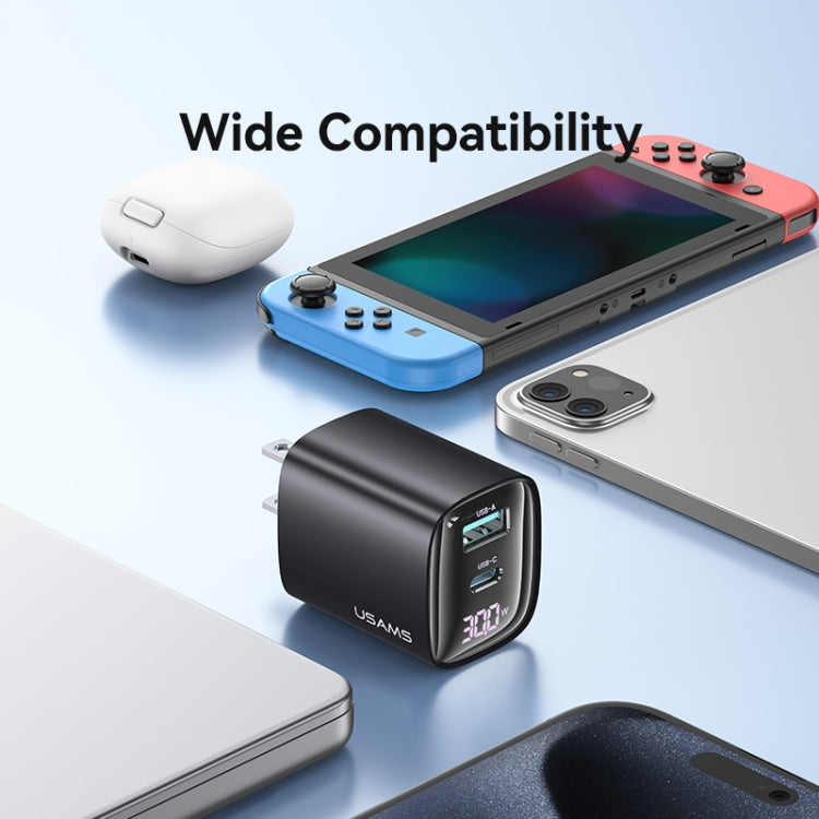USAMS CC230 30W USB+USB-C / Type-C Dual-Port GaN Digitaldisplay-Ladegerät, Spezifikationen: US-Stecker, CC230