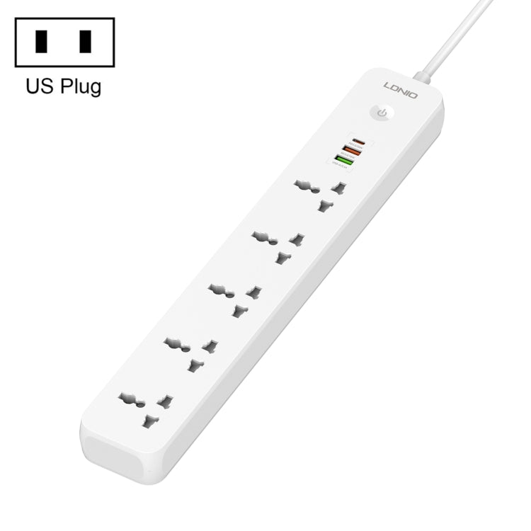 LDNIO SC5319 5-fach Reise- und Heim-Büro-Steckdose mit 38W USB-Anschlüssen, Kabellänge: 2 m, EU-Stecker, UK-Stecker, US-Stecker