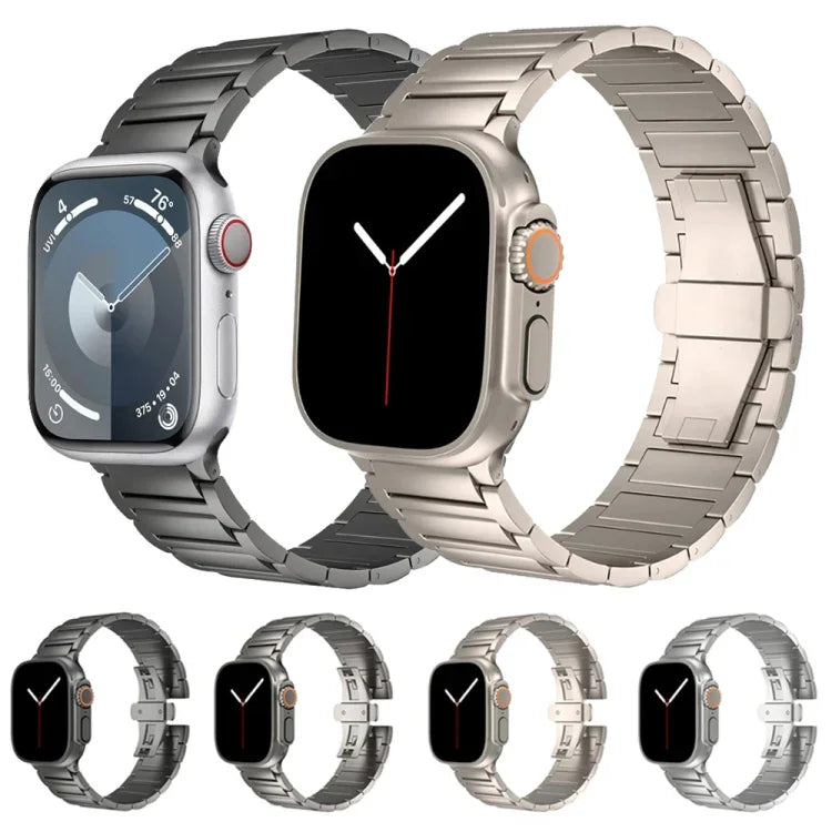 I-förmiges Armband aus Titanlegierung mit Schmetterlingsschließe, passend für Apple Watch SE 2023 (44 mm), Apple Watch Ultra 2 (49 mm), Apple Watch Series 9 (45 mm), Apple Watch Ultra (49 mm), Apple Watch Series 8 (45 mm) und Apple Watch SE 2022 (44 mm).