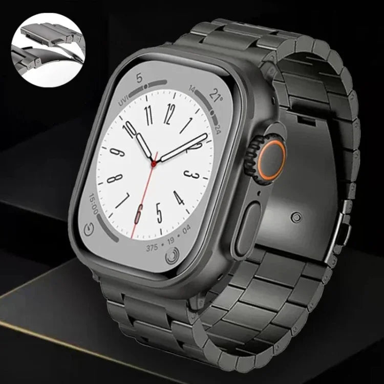 Flaches Armband aus Titanlegierung mit 3-Perlen-Verschluss, passend für Apple Watch Series 5 (44 mm), Apple Watch Series 5 (40 mm), Apple Watch Series 4 (44 mm), Apple Watch Series 4 (40 mm), Apple Watch Series 3 (38 mm) und Apple Watch Series 3 (42 mm).