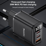 Yesido YC69 30W USB + Dual USB-C / Typ-C Ladegerät mit Digitalanzeige, Spezifikation: EU-Stecker, YC69