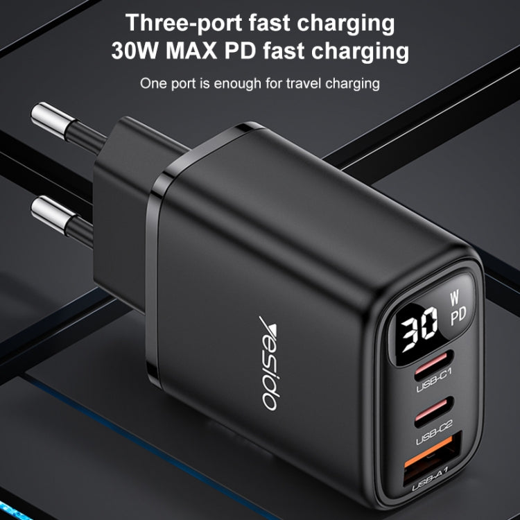 Yesido YC69 30W USB + Dual USB-C / Typ-C Ladegerät mit Digitalanzeige, Spezifikation: EU-Stecker, YC69