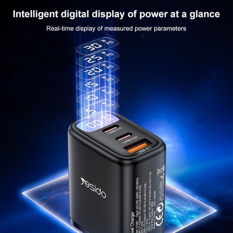 Yesido YC69 30W USB + Dual USB-C / Typ-C Ladegerät mit Digitalanzeige, Spezifikation: EU-Stecker, YC69