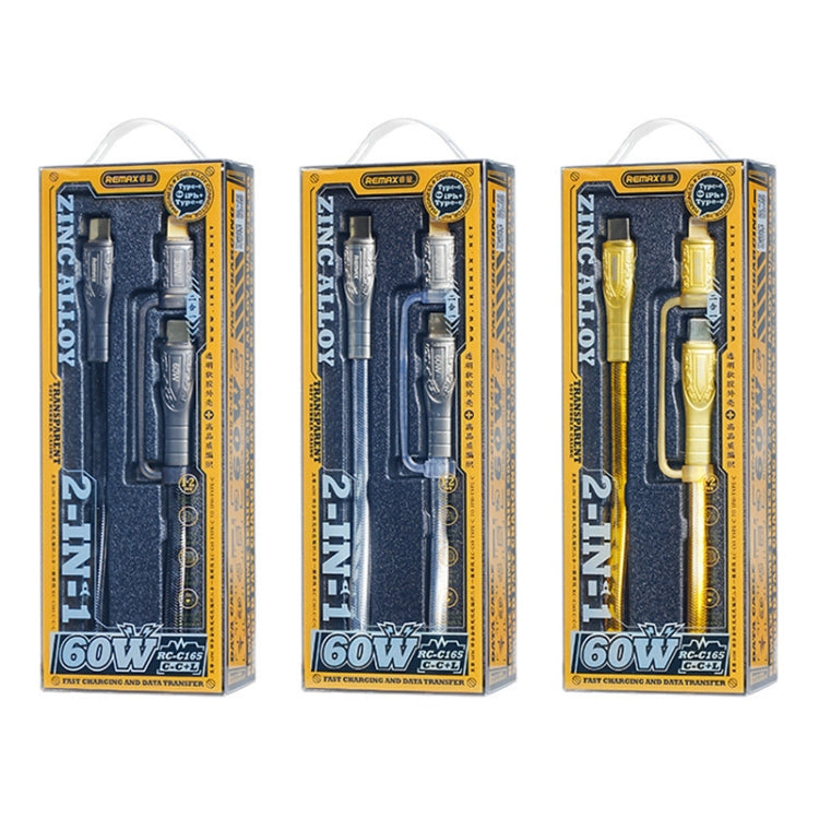 REMAX RC-C165 Prime 1.2m 60W USB-C auf USB-C + 8 Pin geflochtenes Schnellladekabel, RC-C165