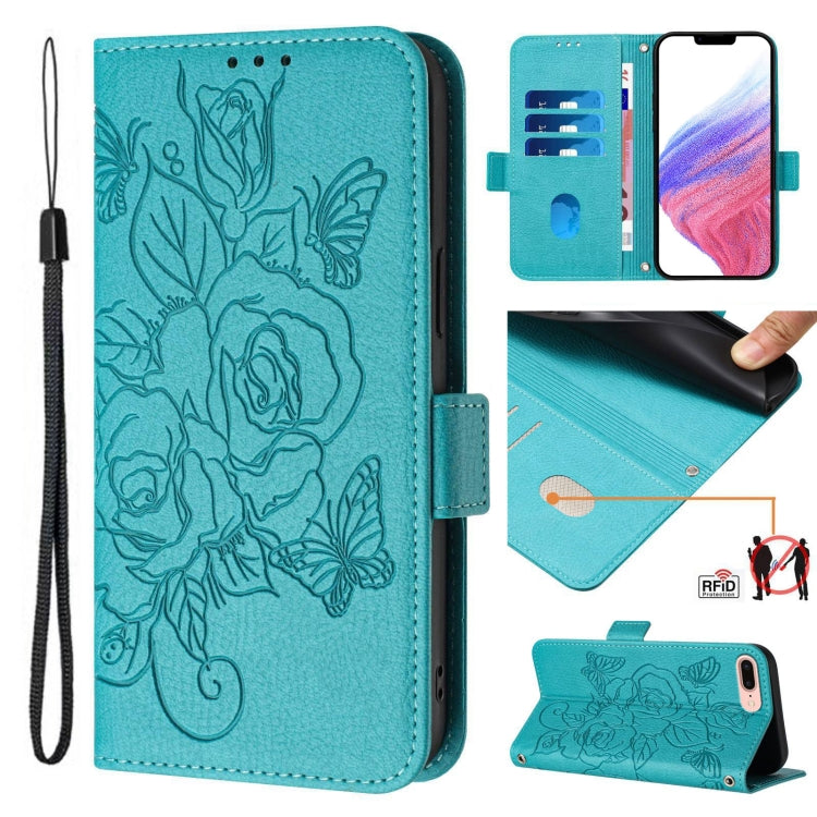 Geprägte Rose RFID Diebstahlsichere Leder-Handyhülle, Für iPhone 11 Pro Max, Für iPhone 11, Für iPhone 11 Pro, Für iPhone XS / X, Für iPhone XR, Für iPhone XS Max, Für iPhone 8 Plus / 7 Plus